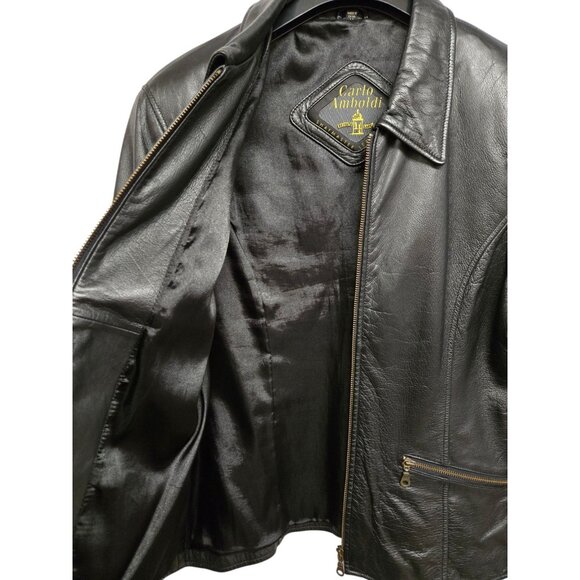 Vintage Carlo Amboldi Shafmaster Leather Co Womens M Black Leather Biker Jacket - Picture 7 of 11